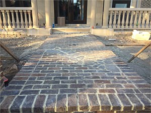 glen gery clay paver grouted walkway mixed with natural stone old westbury